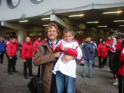 Sportmoderator Premiere Dieter Nickles mit Marcel
